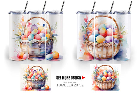 Tumbler Wrap Watercolor Easter Basket Sublimation artnoy 