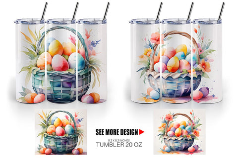 Tumbler Wrap Watercolor Easter Basket Sublimation artnoy 