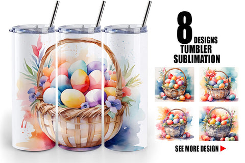 Tumbler Wrap Watercolor Easter Basket Sublimation artnoy 