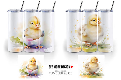 Tumbler Wrap Watercolor Easter Chick Sublimation artnoy 