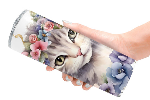 Tumbler Wrap Watercolor Floral Cat Sublimation artnoy 