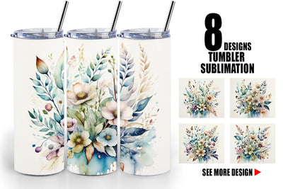 Tumbler Wrap Watercolor Floral Sublimation artnoy 