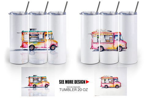 Tumbler Wrap Watercolor Food Truck Sublimation artnoy 