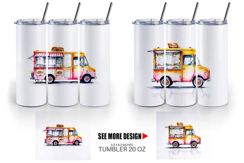 Tumbler Wrap Watercolor Food Truck Sublimation artnoy 