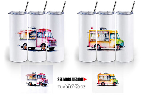 Tumbler Wrap Watercolor Food Truck Sublimation artnoy 