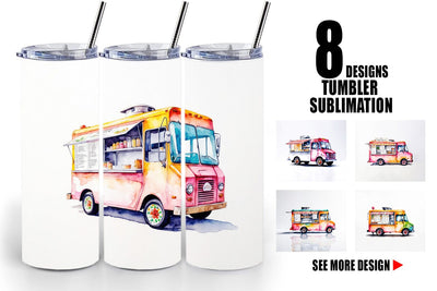 Tumbler Wrap Watercolor Food Truck Sublimation artnoy 