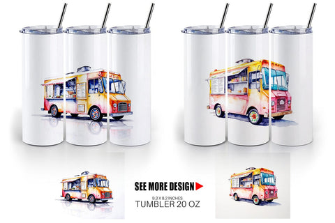 Tumbler Wrap Watercolor Food Truck Sublimation artnoy 