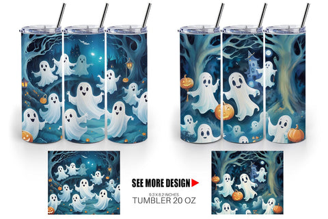Tumbler Wrap Watercolor Ghosts Sublimation artnoy 