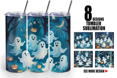 Tumbler Wrap Watercolor Ghosts Sublimation artnoy 