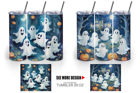 Tumbler Wrap Watercolor Ghosts Sublimation artnoy 