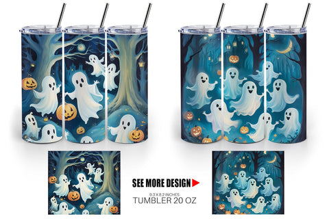 Tumbler Wrap Watercolor Ghosts Sublimation artnoy 