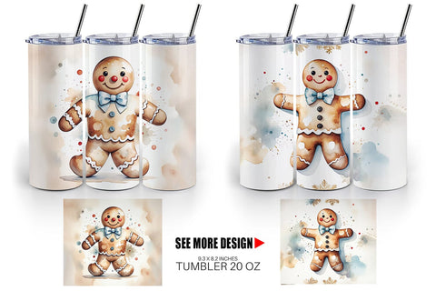 Tumbler Wrap Watercolor Gingerbread Man Sublimation artnoy 