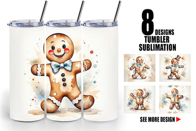 Tumbler Wrap Watercolor Gingerbread Man Sublimation artnoy 