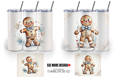 Tumbler Wrap Watercolor Gingerbread Man Sublimation artnoy 