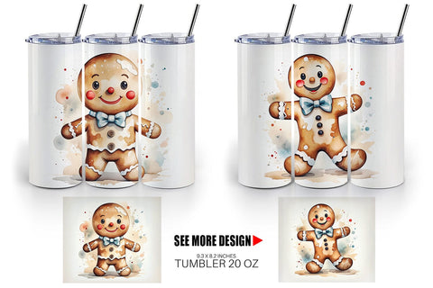 Tumbler Wrap Watercolor Gingerbread Man Sublimation artnoy 