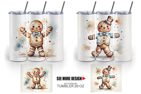 Tumbler Wrap Watercolor Gingerbread Man Sublimation artnoy 