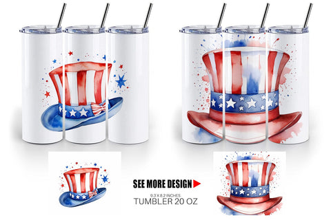Tumbler Wrap Watercolor Hat Patriotic Sublimation artnoy 