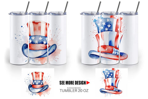 Tumbler Wrap Watercolor Hat Patriotic Sublimation artnoy 