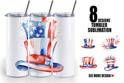 Tumbler Wrap Watercolor Hat Patriotic Sublimation artnoy 