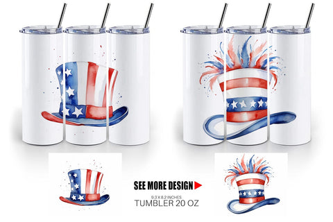 Tumbler Wrap Watercolor Hat Patriotic Sublimation artnoy 
