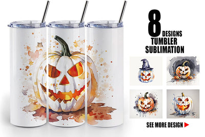 Tumbler Wrap Watercolor Jack O Lantern Sublimation artnoy 