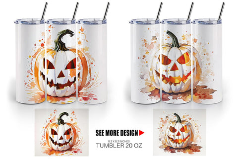 Tumbler Wrap Watercolor Jack O Lantern Sublimation artnoy 