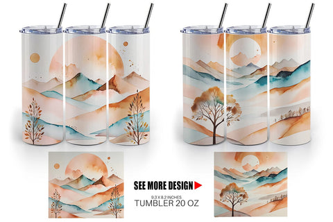 Tumbler Wrap Watercolor Landscape Sublimation artnoy 