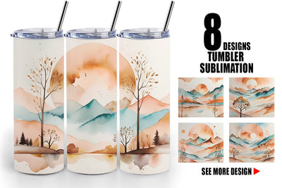 Tumbler Wrap Watercolor Landscape Sublimation artnoy 