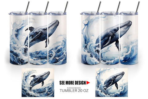 Tumbler Wrap Watercolor Leaping Whale Sublimation artnoy 