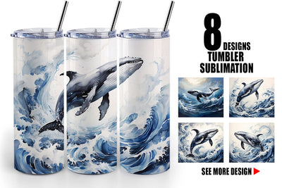 Tumbler Wrap Watercolor Leaping Whale Sublimation artnoy 