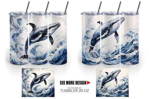 Tumbler Wrap Watercolor Leaping Whale Sublimation artnoy 