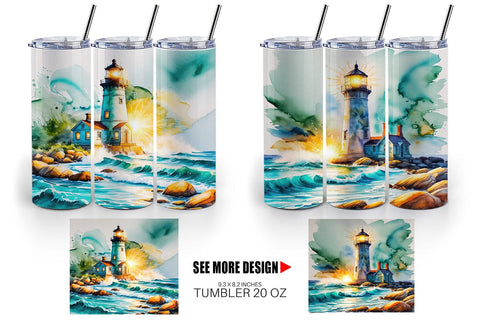 Tumbler Wrap Watercolor Lighthouse Sublimation artnoy 