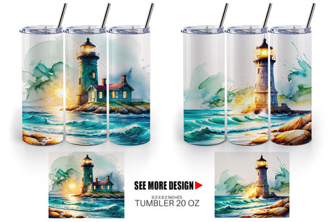 Tumbler Wrap Watercolor Lighthouse Sublimation artnoy 