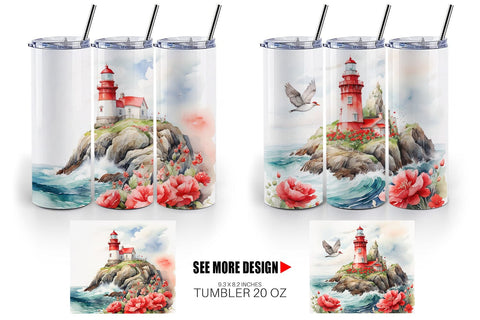 Tumbler Wrap Watercolor Lighthouse Sublimation artnoy 