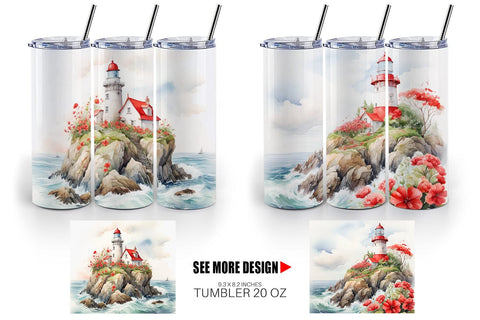 Tumbler Wrap Watercolor Lighthouse Sublimation artnoy 