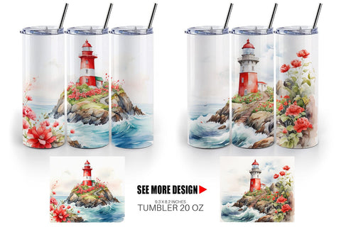 Tumbler Wrap Watercolor Lighthouse Sublimation artnoy 