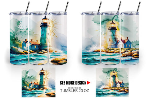 Tumbler Wrap Watercolor Lighthouse Sublimation artnoy 