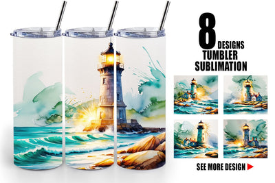 Tumbler Wrap Watercolor Lighthouse Sublimation artnoy 