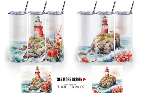 Tumbler Wrap Watercolor Lighthouse Sublimation artnoy 
