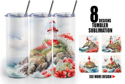 Tumbler Wrap Watercolor Lighthouse Sublimation artnoy 