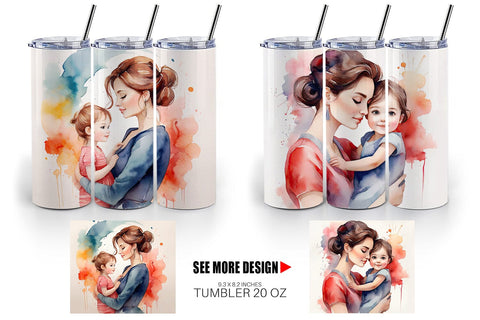 Tumbler Wrap Watercolor Mom and Kid Sublimation artnoy 
