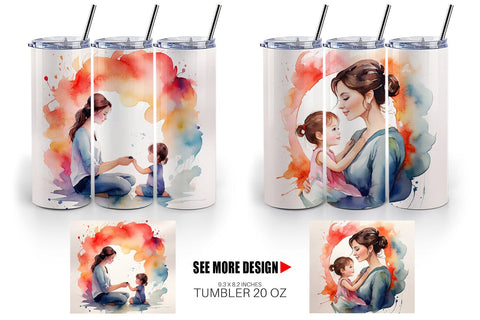 Tumbler Wrap Watercolor Mom and Kid Sublimation artnoy 