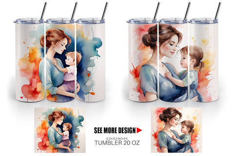 Tumbler Wrap Watercolor Mom and Kid Sublimation artnoy 