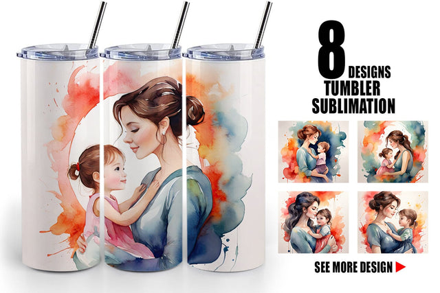Tumbler Wrap Watercolor Mom and Kid Sublimation artnoy 