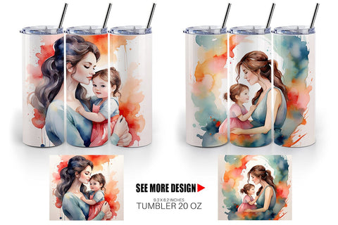 Tumbler Wrap Watercolor Mom and Kid Sublimation artnoy 