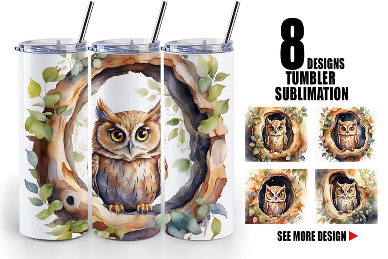 Tumbler Wrap Watercolor Owl Sublimation artnoy 