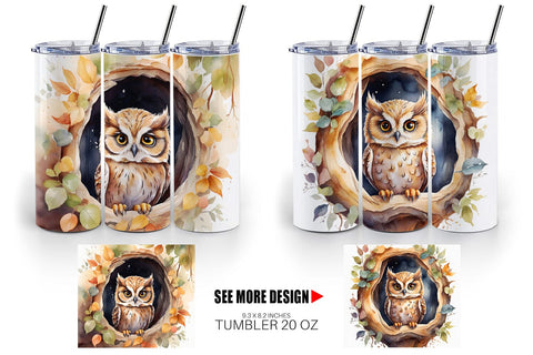 Tumbler Wrap Watercolor Owl Sublimation artnoy 