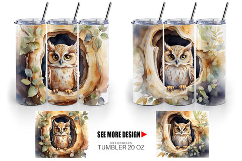 Tumbler Wrap Watercolor Owl Sublimation artnoy 