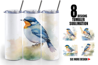 Tumbler Wrap Watercolor Painting Birds Sublimation artnoy 