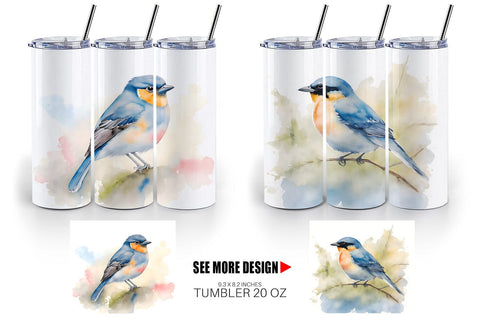 Tumbler Wrap Watercolor Painting Birds Sublimation artnoy 